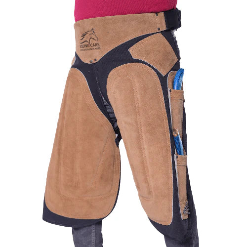 Equine Care 23-29 Inch Rugged Suede Leather Farrier Apron - Black with Beige
