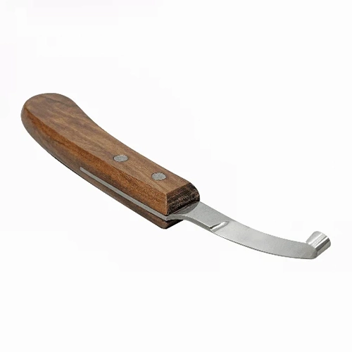 Cuchillo Elite para cascos de caballos (derecho e izquierdo), hoja corta, mango de madera