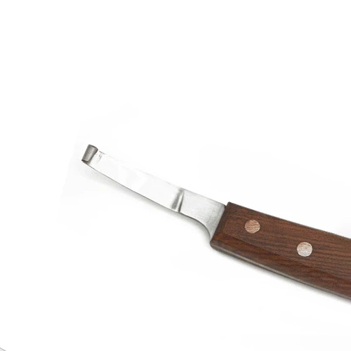Cuchillo Elite para cascos de caballos (derecho e izquierdo), hoja corta, mango de madera