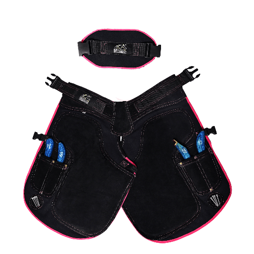 Women's Farrier Chaps Leather with Green/Purple/Pink Piping - 23