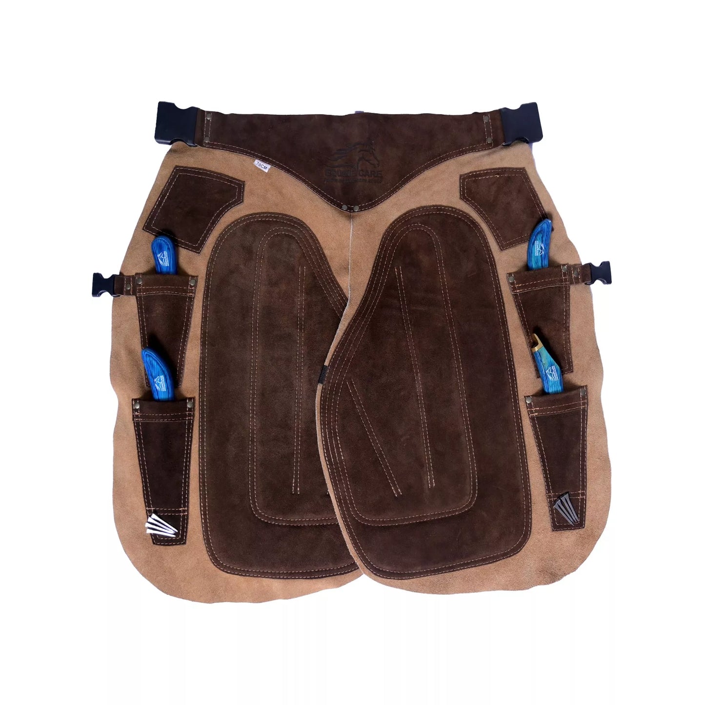 Premium beige suede leather farrier apron with EVA foam padding and canvas panels