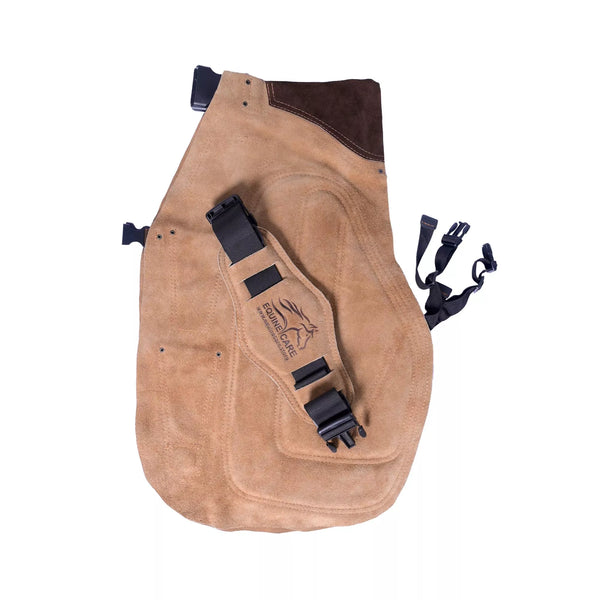 Premium beige suede leather farrier apron with EVA foam padding and canvas panels