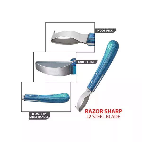Blue Loop Hoof Pick Knife – Double Edged J2 Steel, Ergonomic Blue Handle & Hoof Pick
