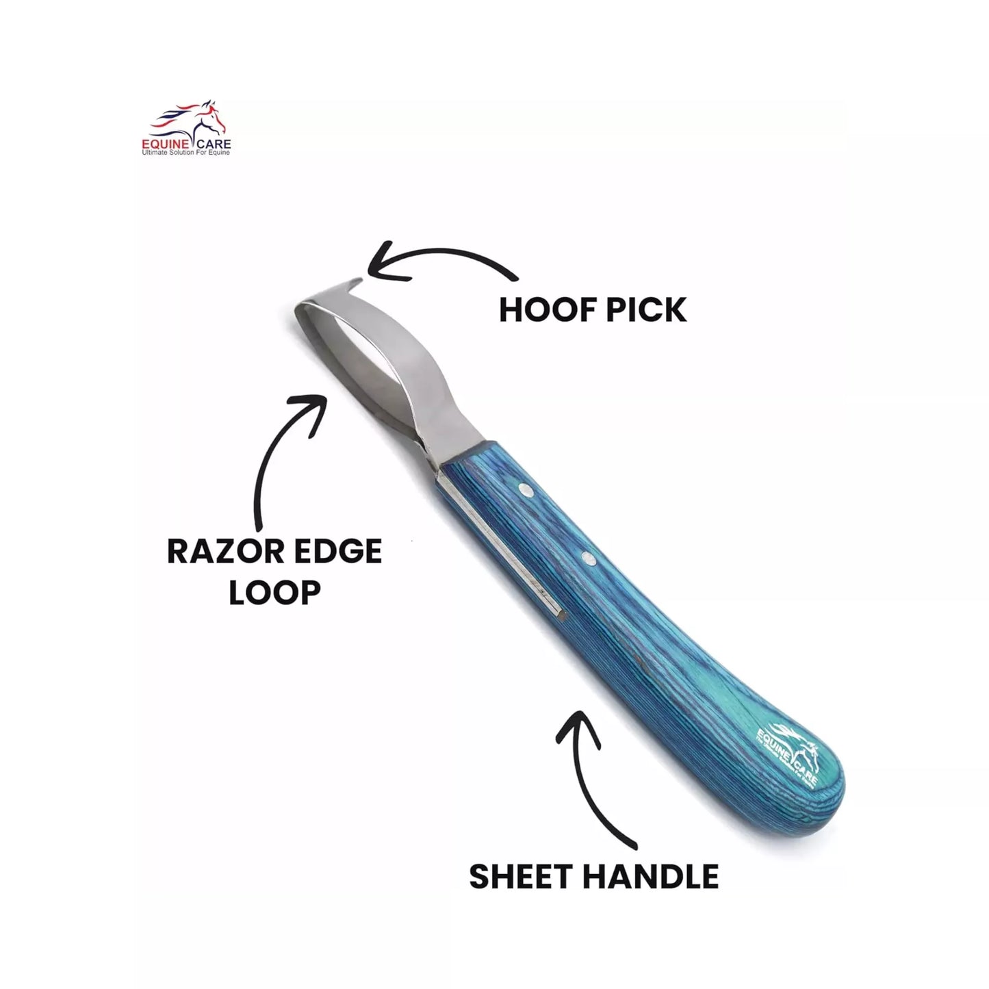 Blue Loop Hoof Pick Knife – Double Edged J2 Steel, Ergonomic Blue Handle & Hoof Pick