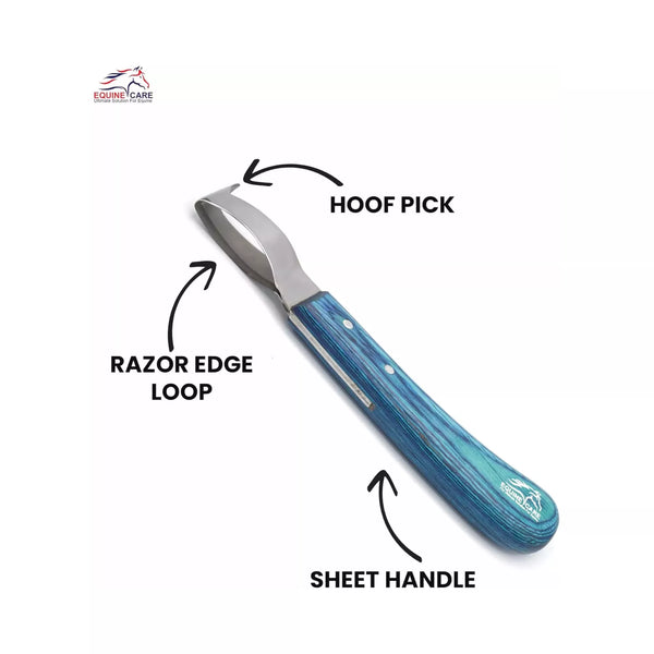 Blue Loop Hoof Pick Knife – Double Edged J2 Steel, Ergonomic Blue Handle & Hoof Pick