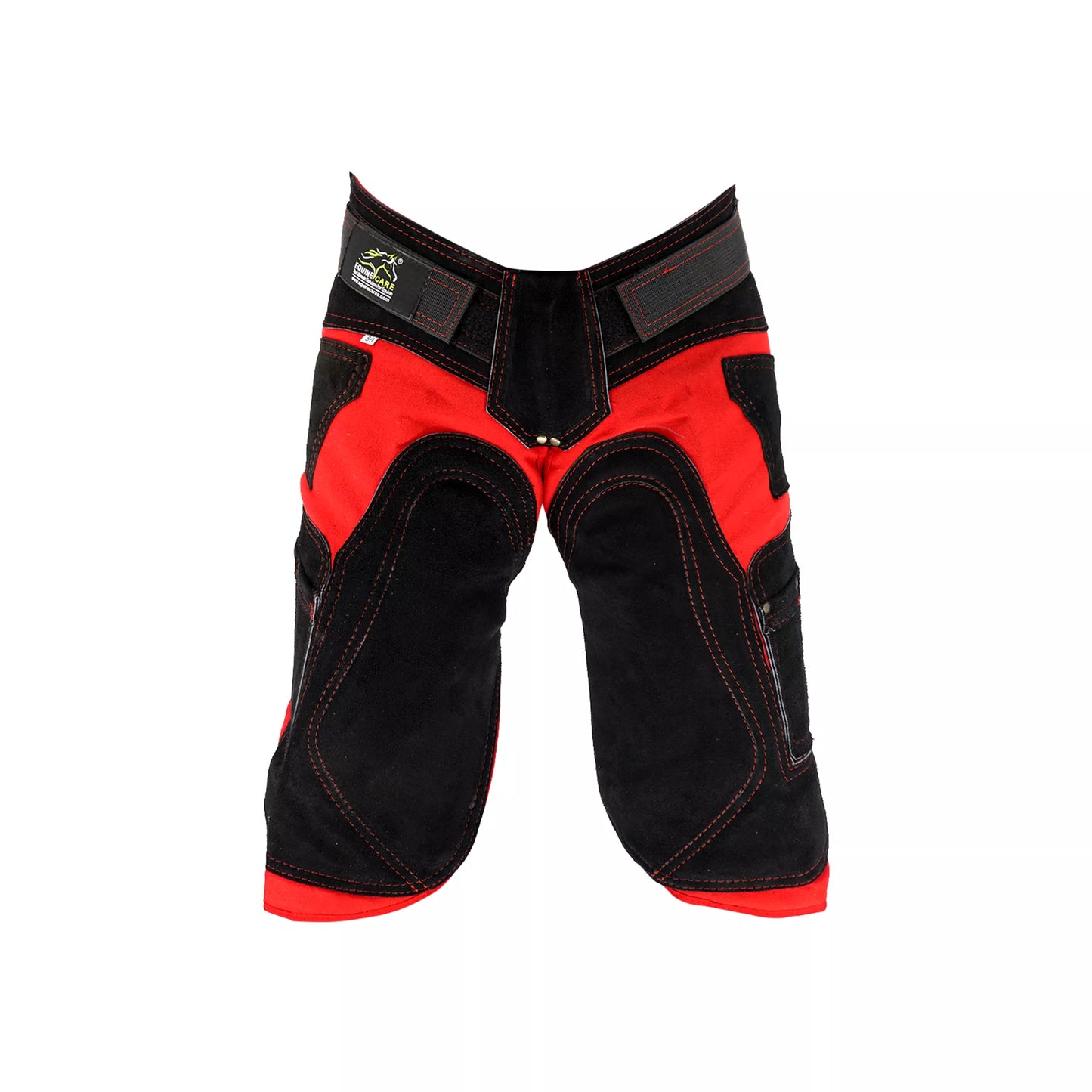 Equine Care 23-29 Inch Crimson Shield Farrier Apron – Black and Red Leather with EVA Foam Padding