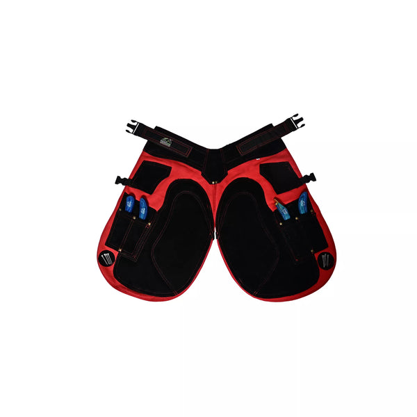Equine Care 23-29 Inch Crimson Shield Farrier Apron – Black and Red Leather with EVA Foam Padding
