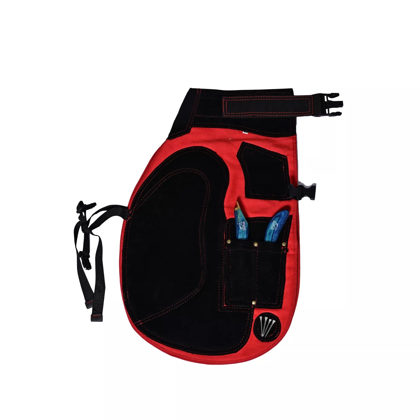 Equine Care 23-29 Inch Crimson Shield Farrier Apron – Black and Red Leather with EVA Foam Padding