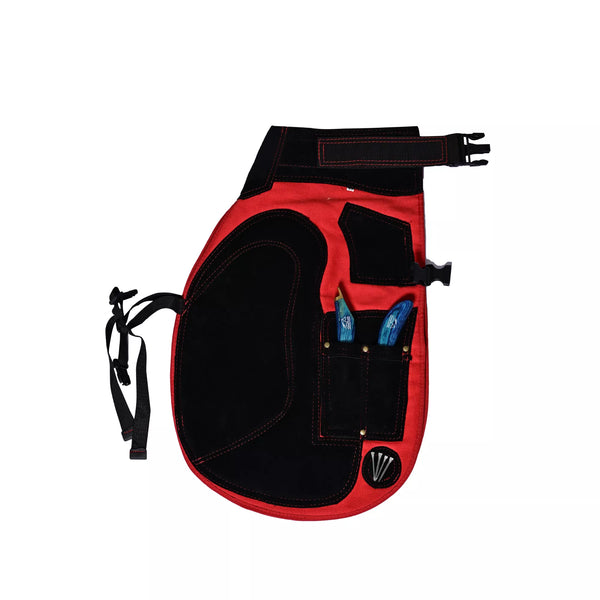 Equine Care 23-29 Inch Crimson Shield Farrier Apron – Black and Red Leather with EVA Foam Padding