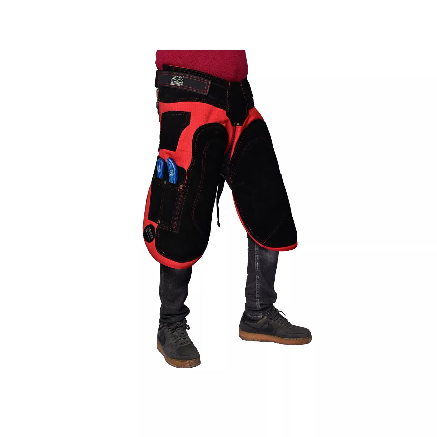 Professional Crimson Shield Farrier Apron with Knife Pockets and Magnetic Nail Holders