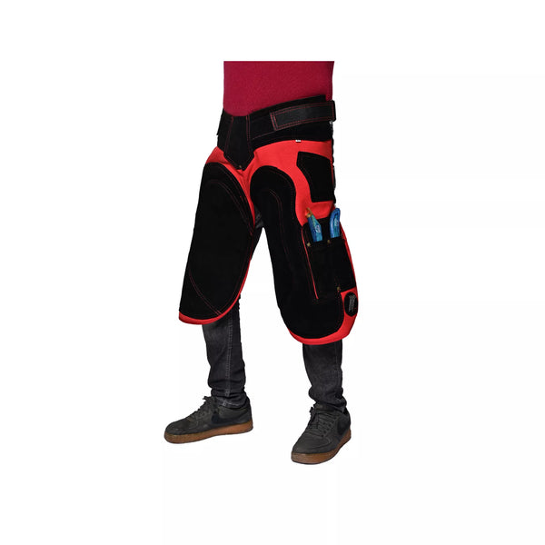 Equine Care 23-29 Inch Crimson Shield Farrier Apron – Black and Red Leather with EVA Foam Padding
