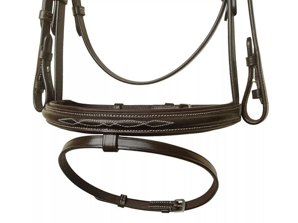 English Leather Horse Bridle with fancy-stitched browband and padded crown by Equine Care.