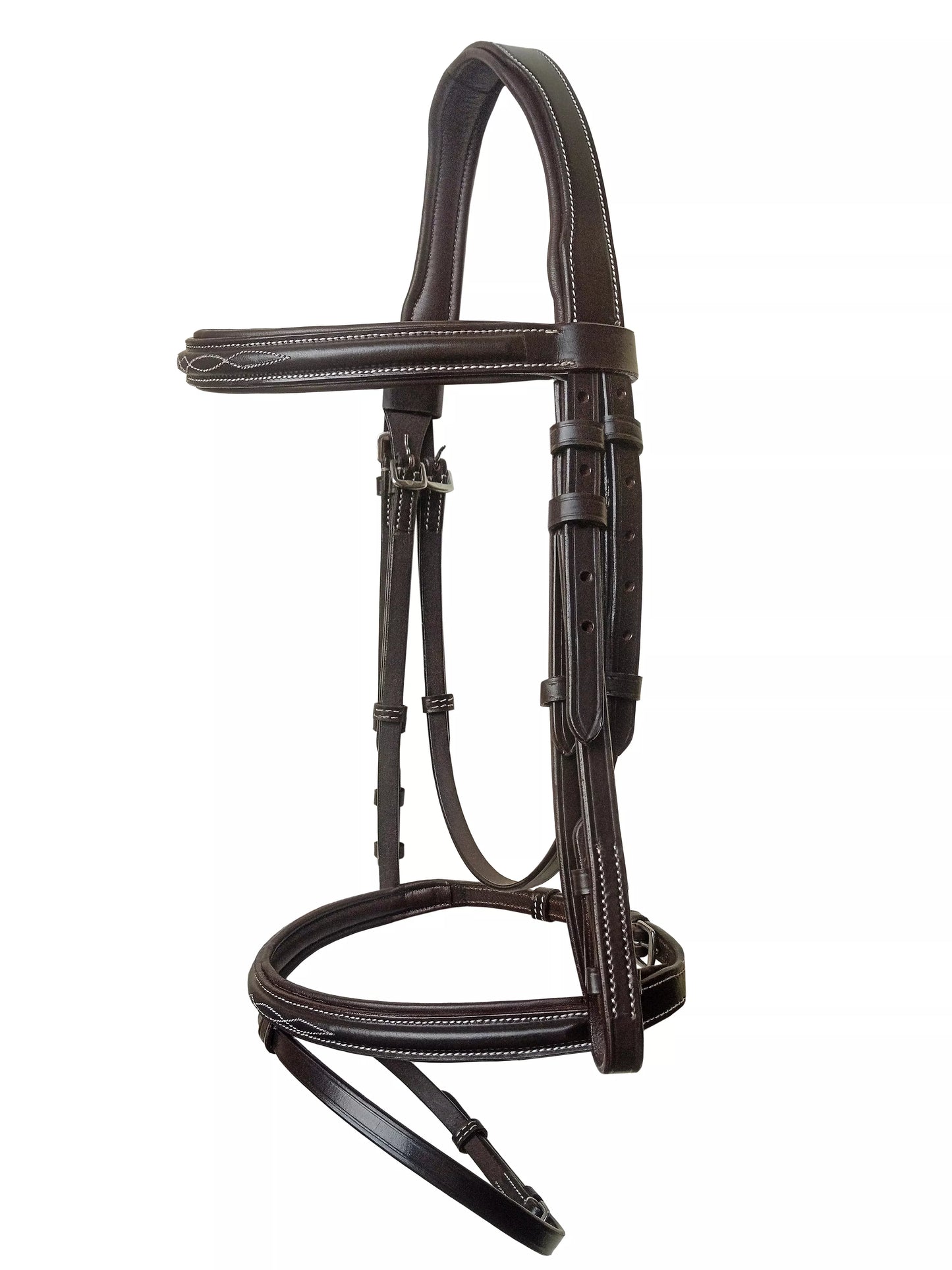 Equine Care English Leather Horse Bridle made from vegetable-tanned full-grain leather with reins.