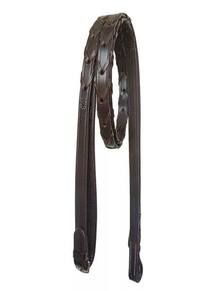 Handcrafted English Leather Horse Bridle featuring padded noseband and stainless steel buckles.