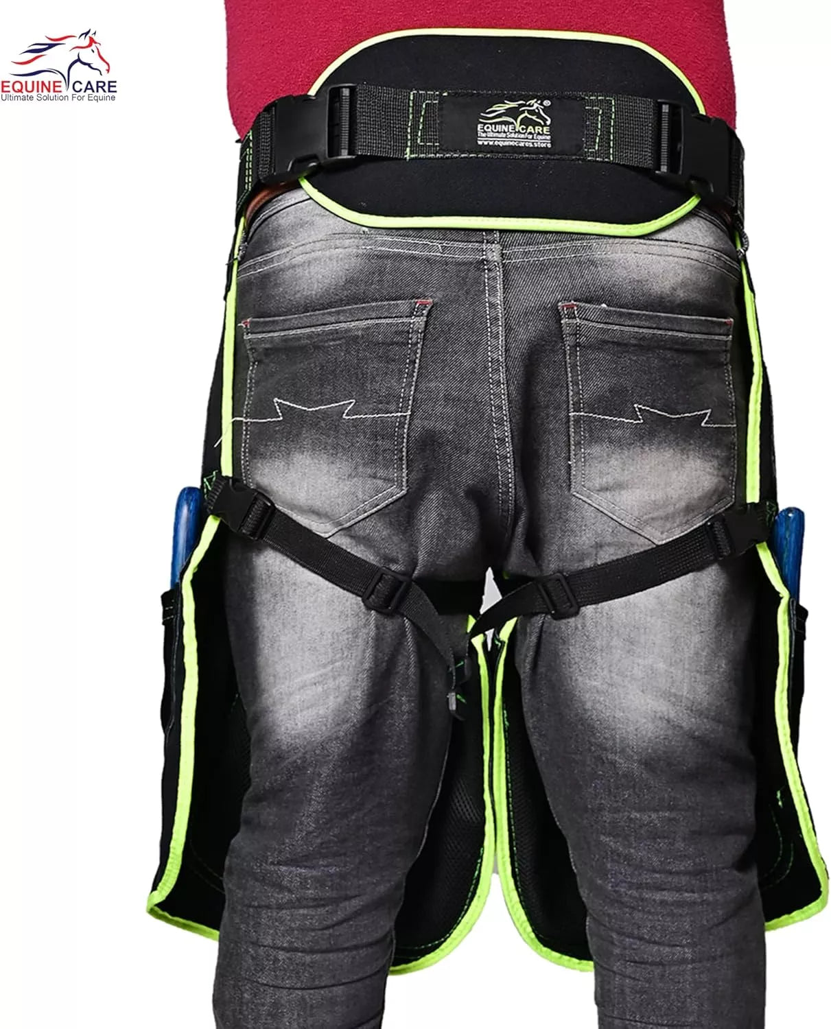 A breathable women’s farrier apron featuring a 23-inch ergonomic cut, magnetic nail holders, and knife pockets