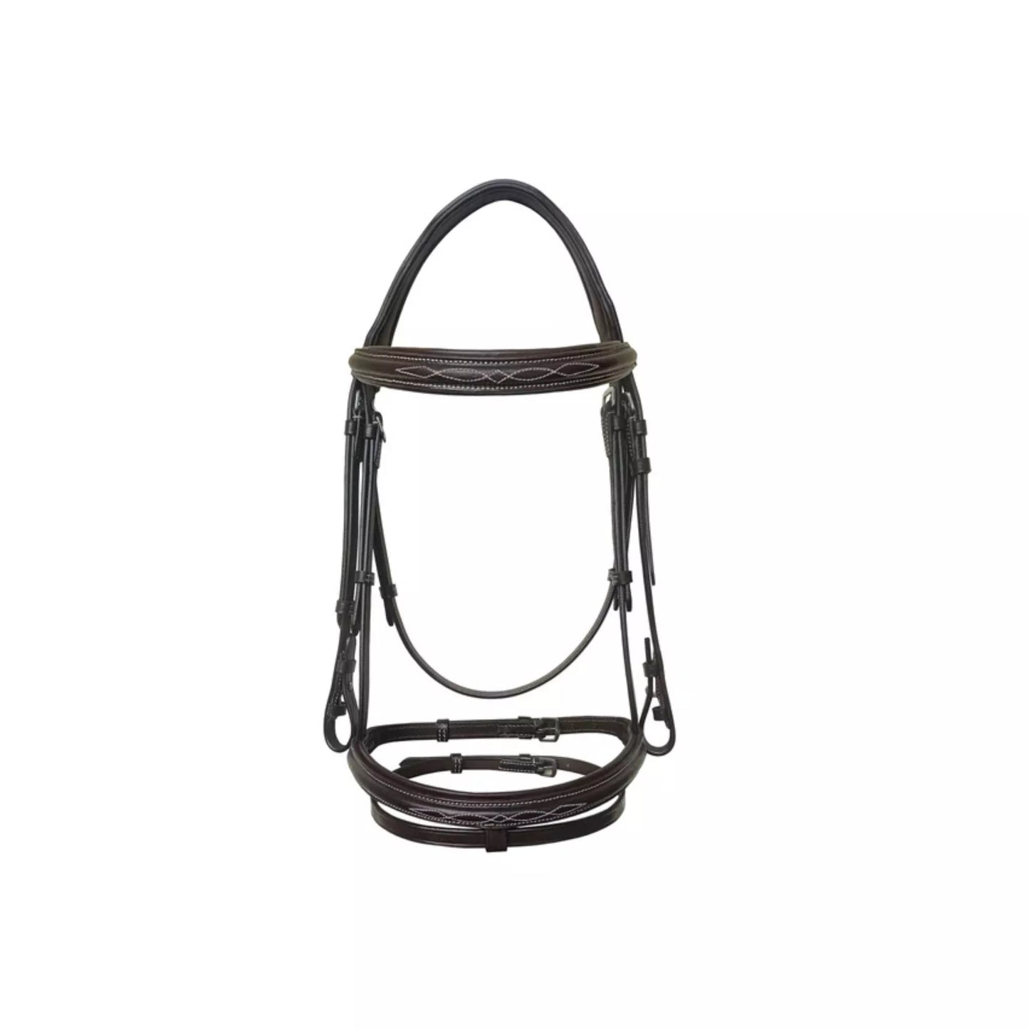 English Leather Horse Bridle with fancy-stitched browband and padded crown by Equine Care.