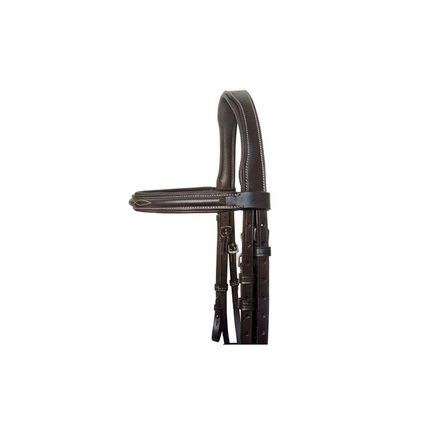 English Leather Horse Bridle with fancy-stitched browband and padded crown by Equine Care.