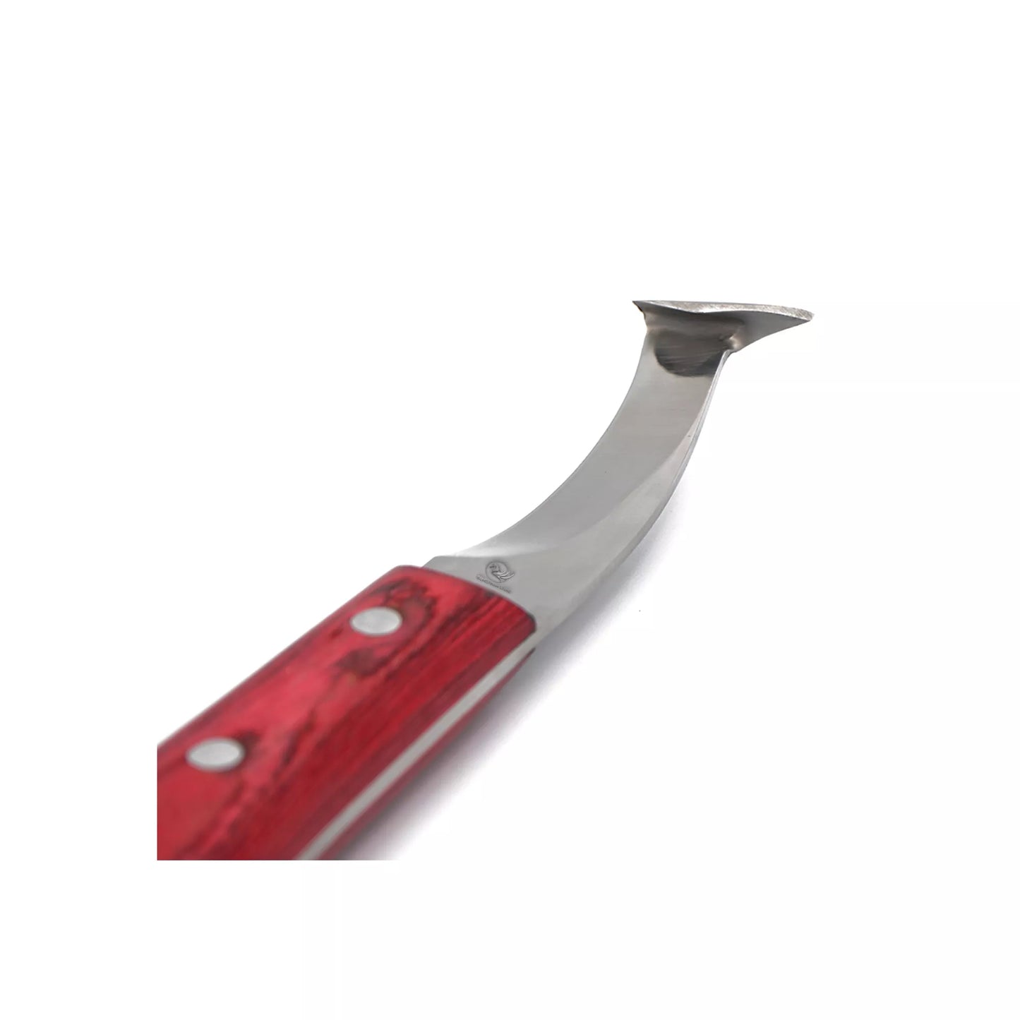 Hoof Pick Farrier Knife Tool – Red Grip, J2 Steel Blade, Brass Topper