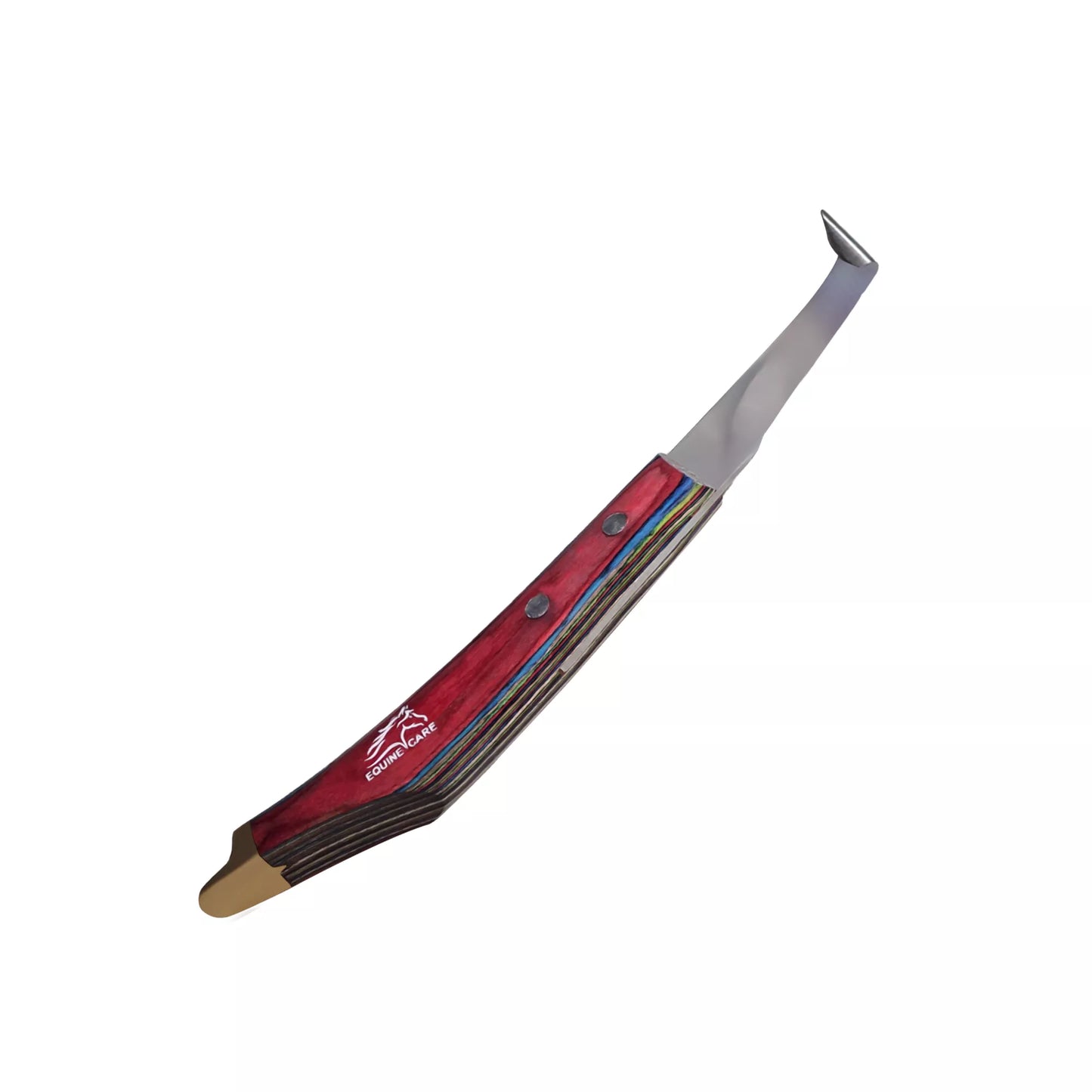 Hoof Pick Farrier Knife Tool – Red Grip, J2 Steel Blade, Brass Topper
