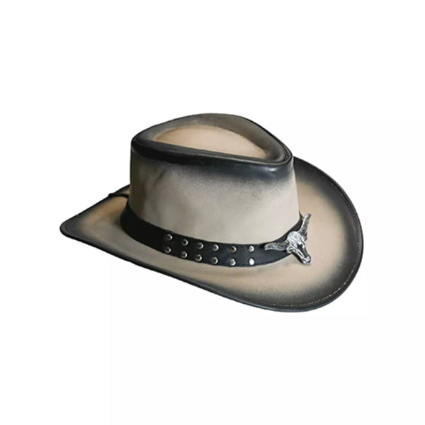 Long Horn Leather Cowboy Hat - Sand Black Ombre Cowhide