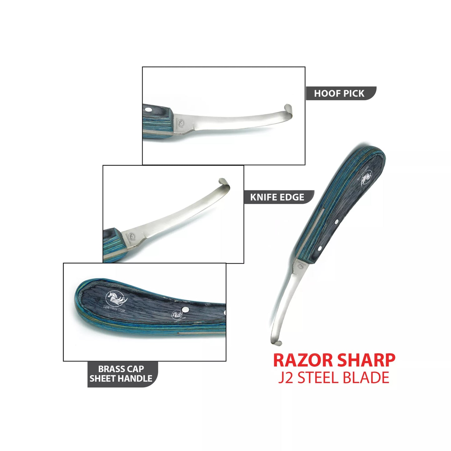 Equine Care Narrow Blade Hoof Knife – J2 Steel, Ergonomic Blue Handle