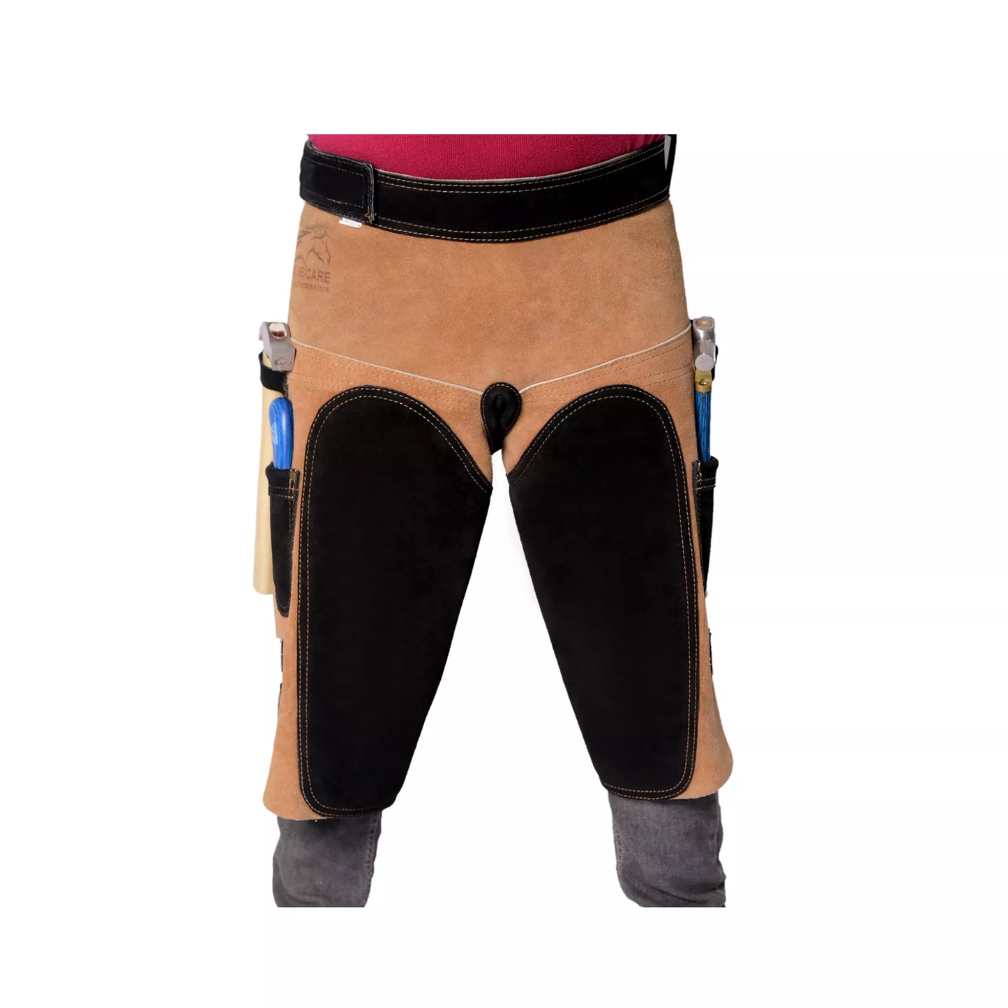 Equine Care 25-Inch Premium Elite Farrier Apron – Beige & Black Suede Leather with EVA Foam Padding