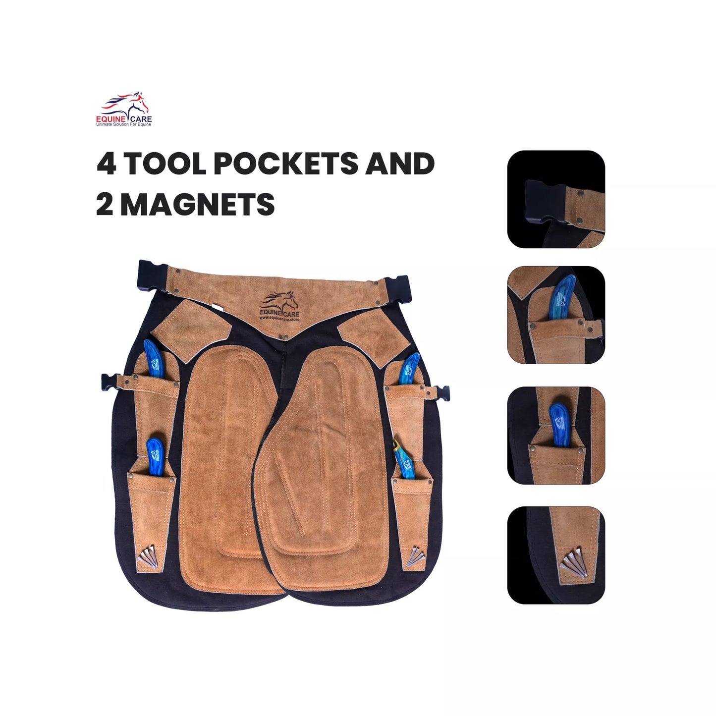 Equine Care 23-29 Inch Rugged Farrier Apron - Black with Beige
4 tool pockets and 2 magnets