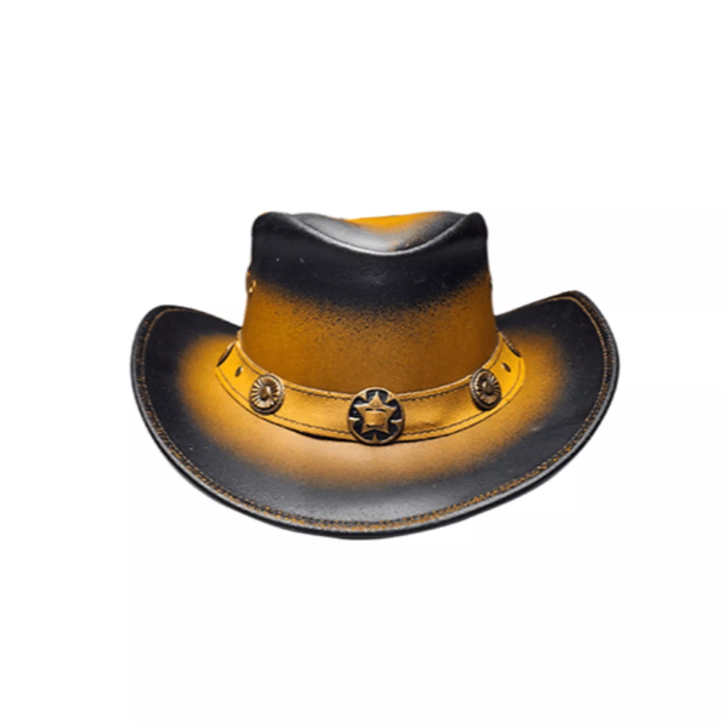 Unisex Two-Tone Leather Cowboy Hat with Shapeable 2.7″ Brim and Feather Accent