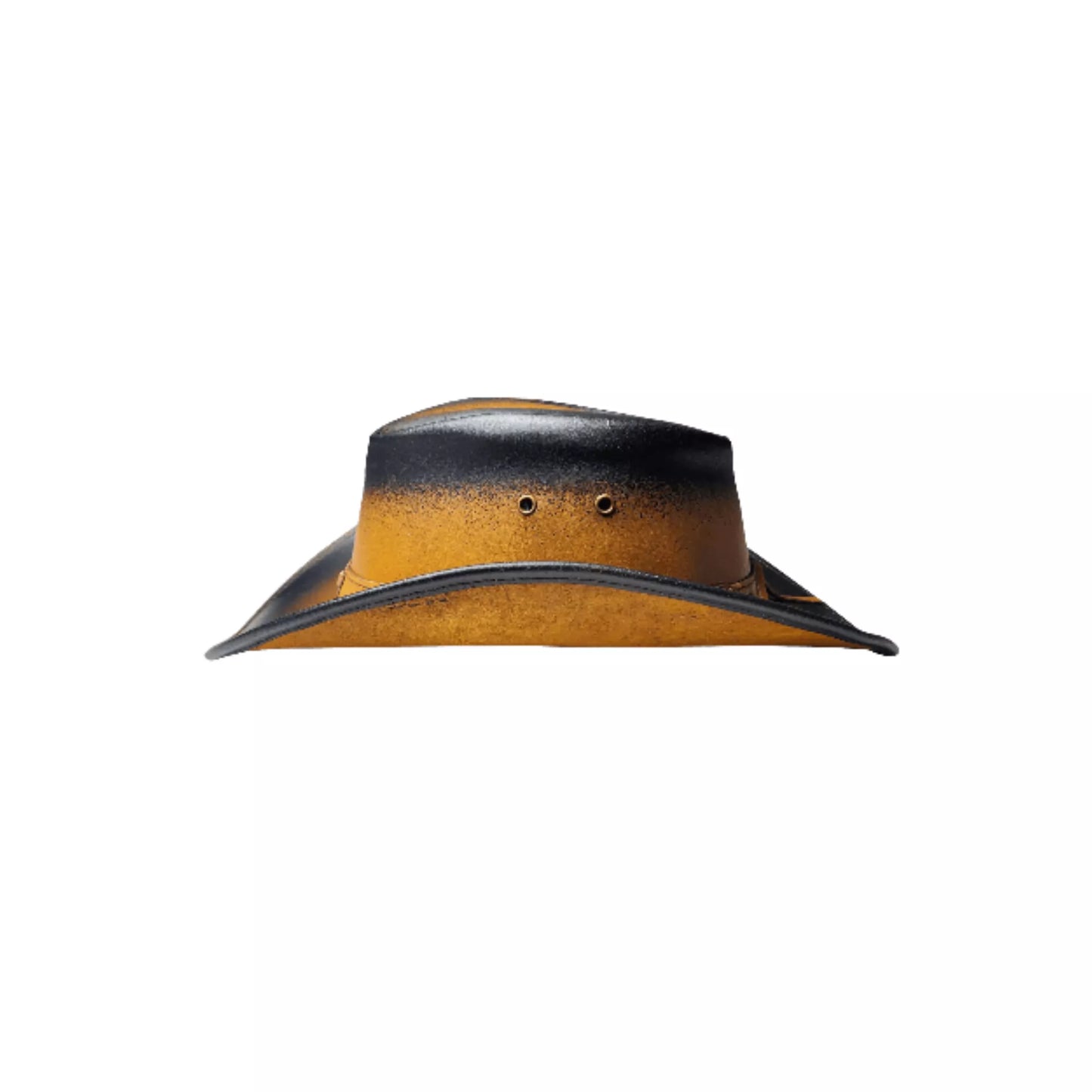 Unisex Two-Tone Leather Cowboy Hat with Shapeable 2.7″ Brim and Feather Accent