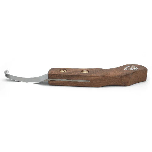 Wooden Farrier Hoof Knife - Premium Stainless Steel Hoof Trimming Knife with Ergonomic Sheesham Wood Handle, Brass Rivets & Curved Blade for Horses & Livestock (Right & Left Hand Options)